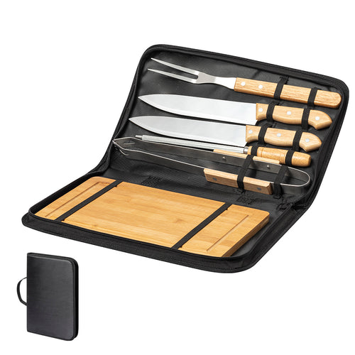 Ensemble pour barbecue de la ligne Nature et 6 accessoires en métal avec poignée en bois - Craxton Personnalise