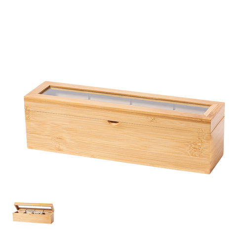 Boîte pour le thé de la ligne de la nature, en bambou, avec du verre sur le dessus - Zirkony Personnalise