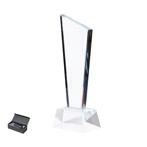 Trophée en verre épais avec un design original et une base résistante - Lanton Personnalise
