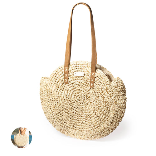 Sac à main de design décontracté en raphia synthétique et forme circulaire, un must - Mandy Personnalise