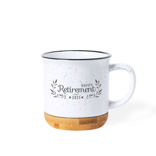 Tasse en céramique de 330ml de capacité avec design vintage et base en bambou - Larray Personnalise