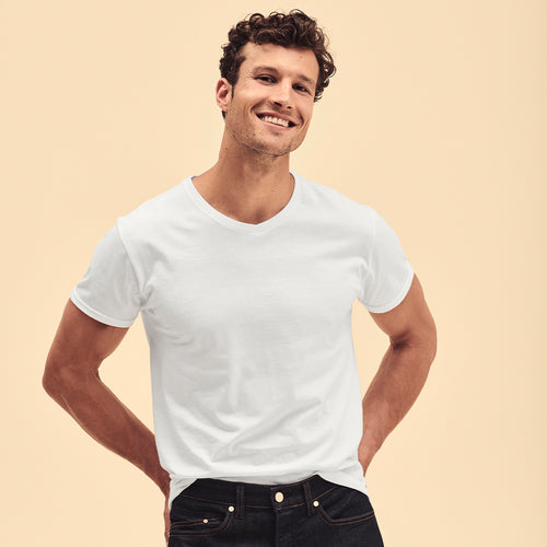 T-shirt blanc pour adultes Iconic V-Neck de Fruit Of The Loom Iconic Personnalise