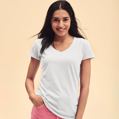 T-shirt blanc pour femme Iconic V-Neck de Fruit Of The Loom Personnalise