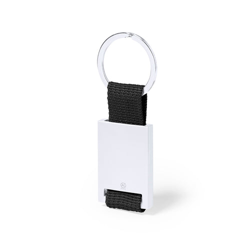 Porte-clés avec un corps en aluminium recyclé avec une finition argentée et un ruban coloré - Lofly Personnalise