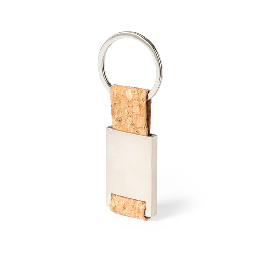 Porte-clés de la ligne Nature avec ruban de liège naturel et corps métallique avec finition satinée - Rhedon Personnalise