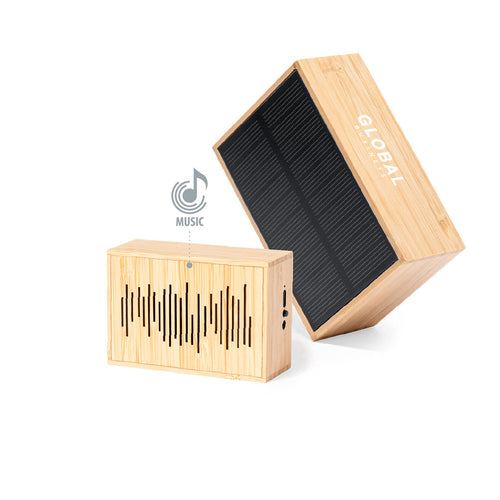 Enceinte solaire de la ligne Nature, fabriquée en bambou issu de forêts durables avec certification FSC TM - Laurens Personnalise