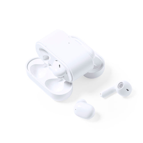 Étui contenant 2 paires d'écouteurs intra-auriculaires dans une finition blanche élégante et dans 2 designs ergonomiques - Baksen Personnalise