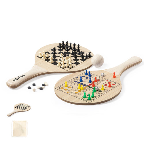 Paire de raquettes de plage avec échiquiers, dames et ludo intégrés - Pecter Personnalise