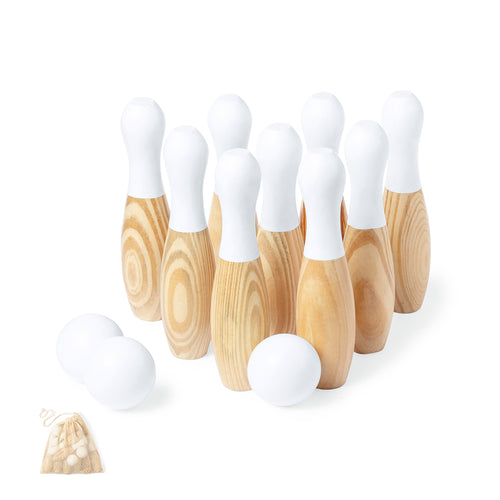 Jeu de quilles en bois de pin naturel résistant, avec la partie supérieure de chaque bol laquée en blanc - Spare Personnalise