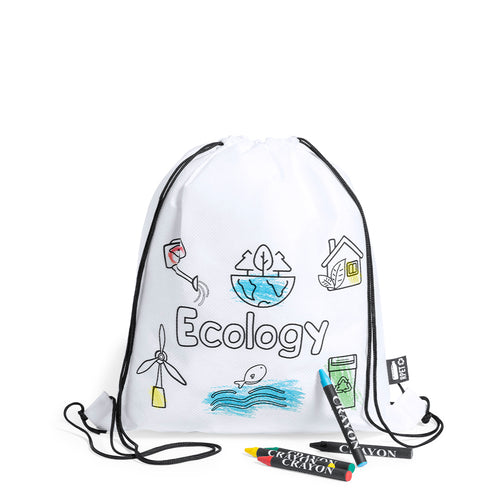 Sac à dos à cordes en RPET non tissé blanc, spécialement conçu pour la coloration avec des cires - Balard Personnalise