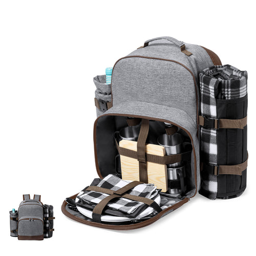 Sac à dos isotherme pour pique-nique avec 4 services et une multitude d'accessoires, en RPET 600D résistant - Seyman Personnalise