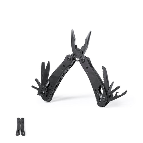Multitool avec accessoires en acier inoxydable avec une finition noire et une poignée en aluminium résistante assortie - Dailfot Personnalise