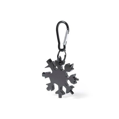 Outil multifonction original et pratique en acier inoxydable résistant avec une finition noire, avec anneau et mousqueton assortis - Torkul Personnalise