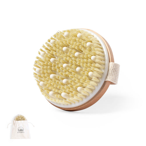 Brosse de massage exfoliante en bois naturel, avec sangle assortie - Ruck Personnalise