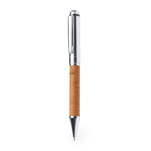 Stylo bille en métal chromé et corps recouvert de cuir recyclé - Rayulk Personnalise