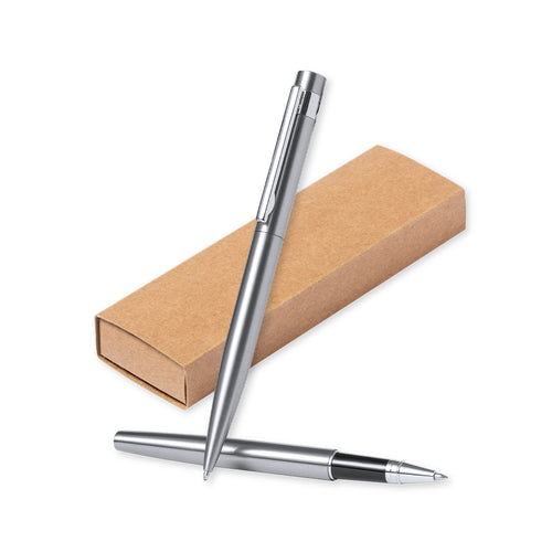 Ensemble écologique composé d'un stylo et d'un roller, en acier inoxydable recyclé - Kaylax Personnalise