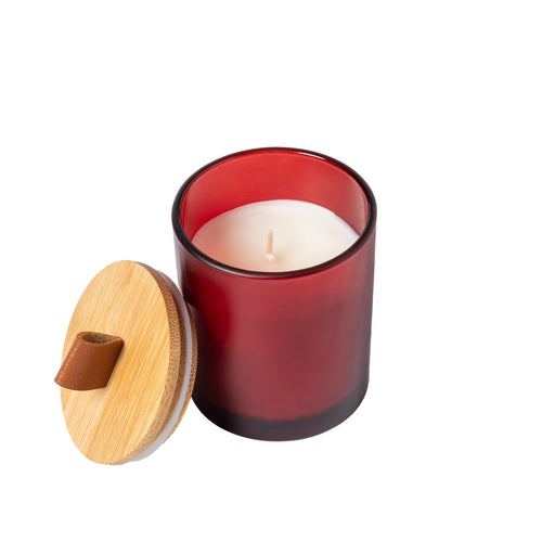 Bougie aromatique dans un bocal en verre avec un couvercle en bambou - Lonka Personnalise