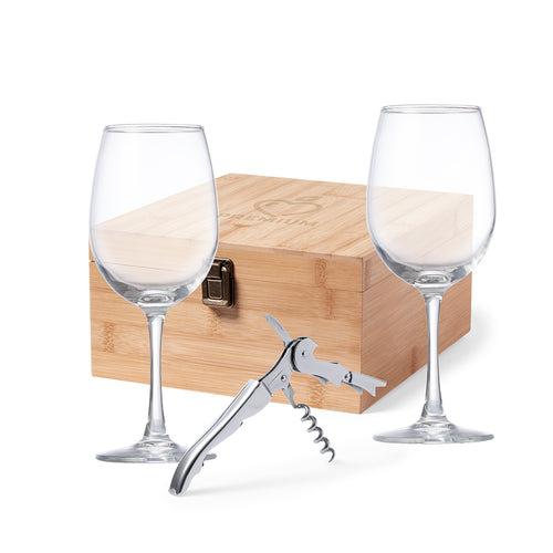Service à vin dans un élégant étui en bambou avec intérieur en mousse découpée - Neider Personnalise