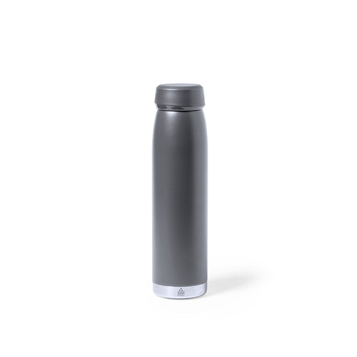 Bouteille thermos d'une capacité de 380 ml, fabriquée en acier inoxydable recyclé à double paroi, avec bouchon à vis assorti et base argentée - Nimay Personnalise