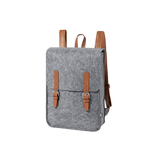 Sac à dos design en feutre RPET résistant, avec sangles de fermeture, poignée de transport et bretelles en similicuir - Zakian Personnalise