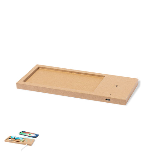 Chargeur organisateur sans fil de 10W, fabriqué en carton recyclé avec un espace de rangement pour les articles de papeterie - Taron Personnalise