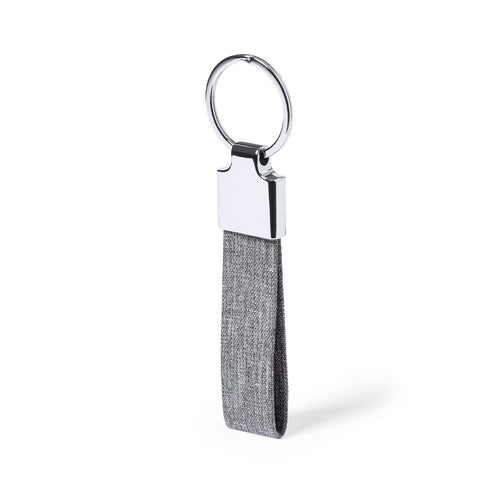 Porte-clés élégant avec ruban en polyester RPET 300D et accessoire chromé - Branis Personnalise