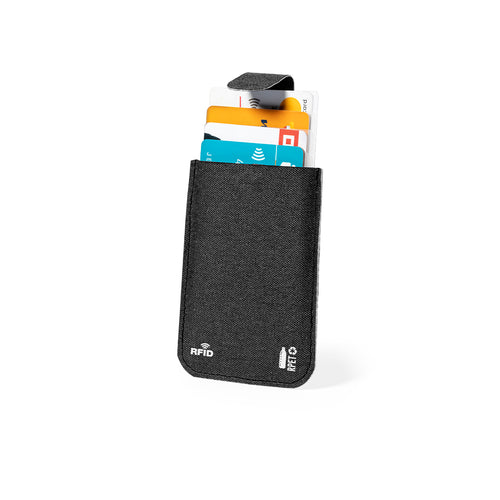 Porte-cartes élégant en polyester RPET avec une finition noire - Guarex Personnalise