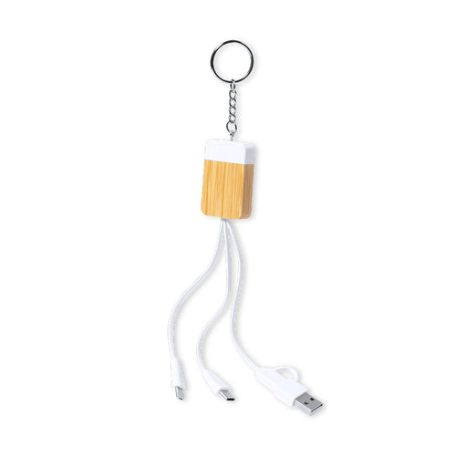 Câble de chargement avec porte-clés, fabriqué en bambou avec un détail d'extrait de marbre - Brestin Personnalise