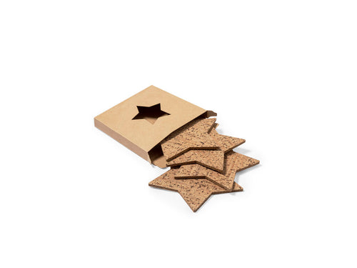 Ensemble de 4 sous-verres en forme d'étoile en liège naturel - Danop Personnalise
