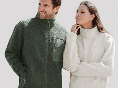 Veste en matière chaude sherpa RPET 450g/m2, avec doublure polaire de la même couleur que la veste - Killian Personnalise