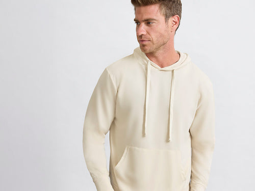 Sweat léger unisexe avec poche kangourou et capuche doublée en pointe lisse, avec cordons de serrage assortis - Landon Personnalise