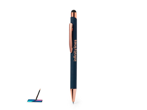 Stylo pointeur tactile en caoutchouc spécialement conçu pour le marquage laser avec le logo en rose - Taulf Personnalise