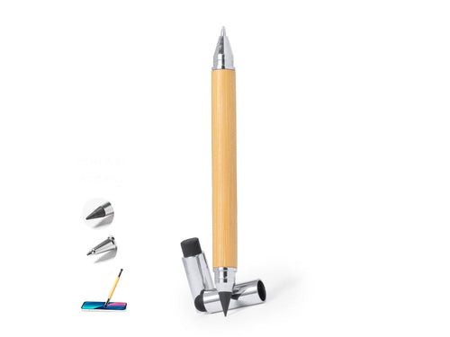 Stylo crayon Eternal 2-en-1, en bambou, avec un corps au fini lisse et des accessoires chromés - Zack Personnalise
