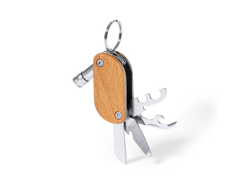 Pratique porte-clés multifonctions fabriqué en acier inoxydable résistant et en bois - Polty Personnalise