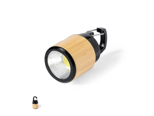 Lampe-torche fabriquée en bambou avec mousqueton de transport en résistant ABS noir - Gus Personnalise