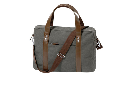 Sac à bandoulière au design intemporel, réalisé en toile résistante de 475 g/m2, coloris gris, avec des lanières en similicuir et une pratique bandoulière réglable - Tramez Personnalise