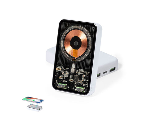 Batterie auxiliaire externe au design transparent distinctif, avec une capacité de charge de 5 000 mAh - Bramson Personnalise
