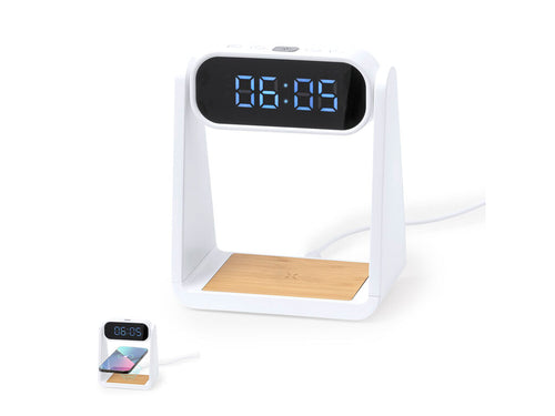 Horloge multifonction avec affichage rétro-éclairé, fonction lampe et chargeur sans fil 10W intégré - Darret Personnalise