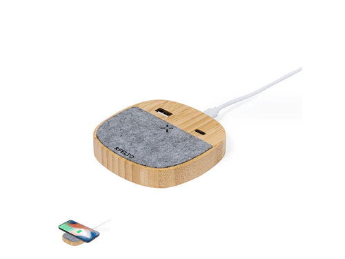 Chargeur sans fil en bambou et feutre RPET - Emerson Personnalise