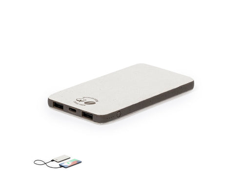 Batterie auxiliaire externe de 5 000 mAh, en fibre de café et coton recyclé - Mayer Personnalise