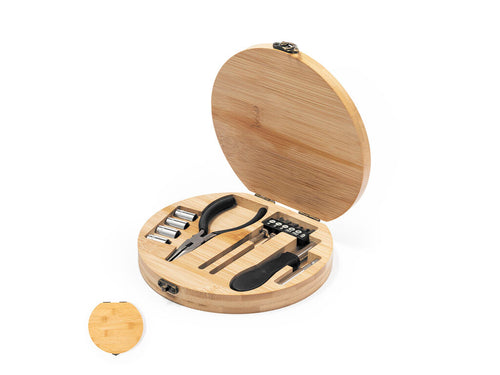 Ensemble d’outils présenté dans une boîte en bambou robuste avec fermeture métallique - Rosen Personnalise