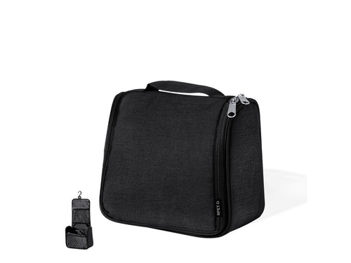Trousse de toilette fabriquée en RPET pour ranger les objets d'hygiène personnelle, avec un crochet pratique pour pouvoir le tenir n'importe où - Gean Personnalise