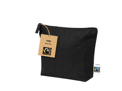 Trousse de toilette de la ligne nature, fabriquée en coton dans un ton noir élégant - Yink Fairtrade Personnalise