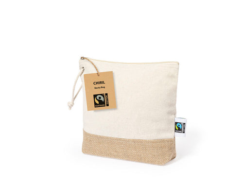 Trousse de toilette de la ligne nature, fabriquée en coton et jute feuilleté - Chiril Fairtrade Personnalise