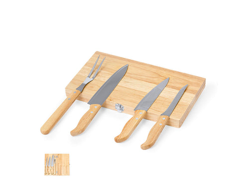Set de couteaux en bois naturel et acier inox, dans un étui en bois découpé avec fermeture métallique - Bergin Personnalise