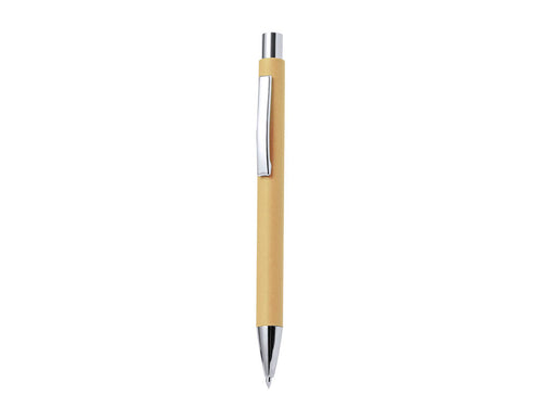 Élégant stylo à bouton-poussoir avec corps en papier recyclé et accessoires de finition métallique argenté brillant - Dynix Personnalise