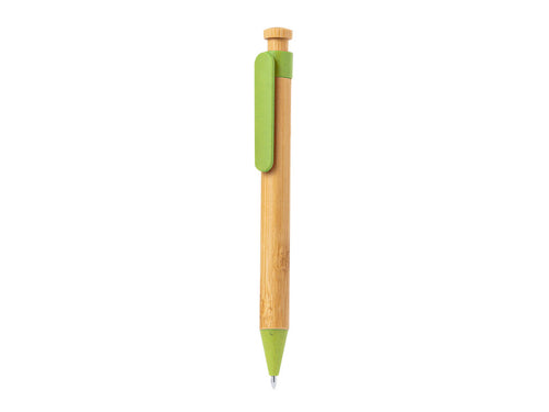 Stylo à bille avec mécanisme poussoir en bambou et canne à blé - Melky Personnalise