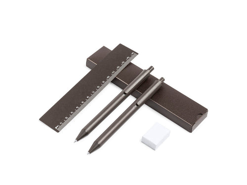 Set de stylo à bille, porte-mine et règle, en fibre de café - Proston Personnalise