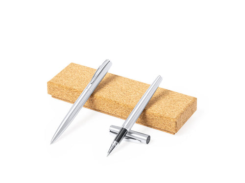 Set de stylo et roller en acier inox recyclé - Rodrix Personnalise