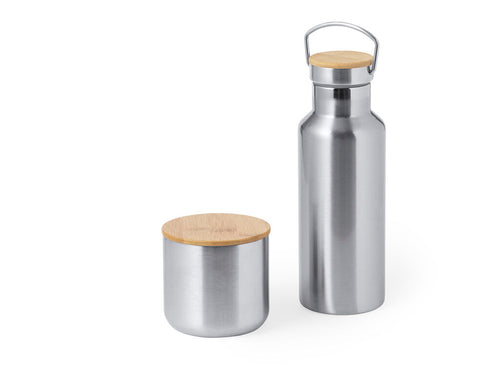 Ensemble pratique de bidon et gobelet thermique en acier inox - Debris Personnalise